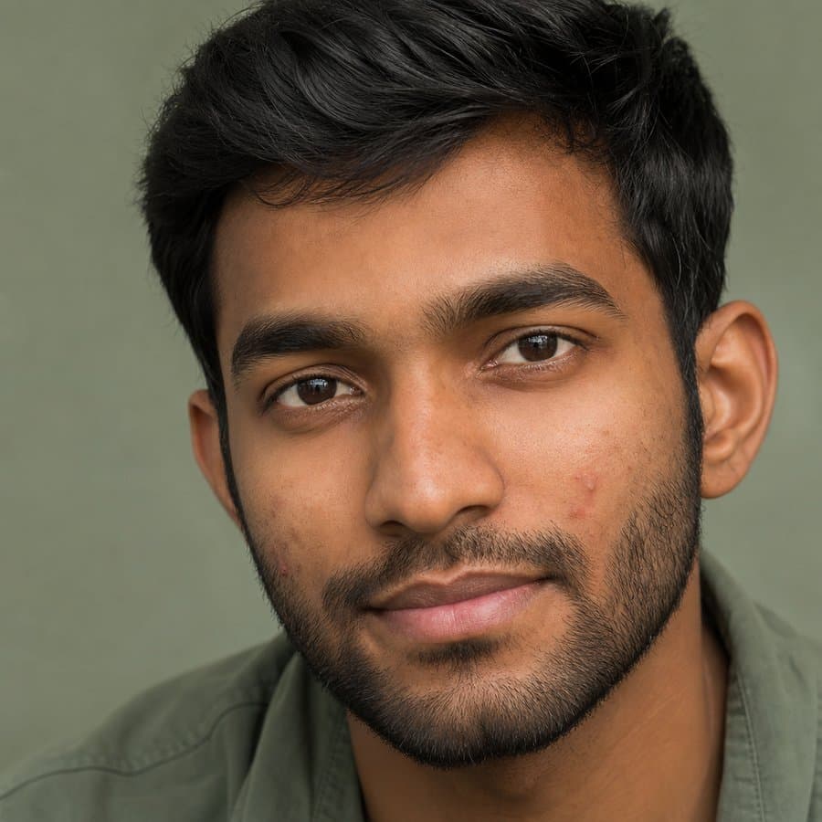 Portrait of a young man with a calm expression and natural skin