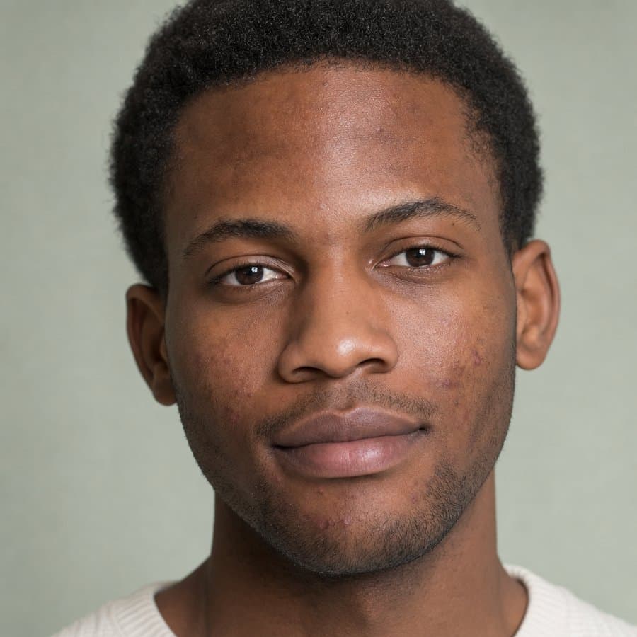 Portrait of a young man with natural acne-prone skin