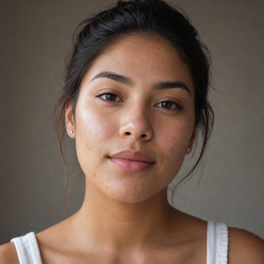 Portrait of a young woman with warm-toned acne-prone skin