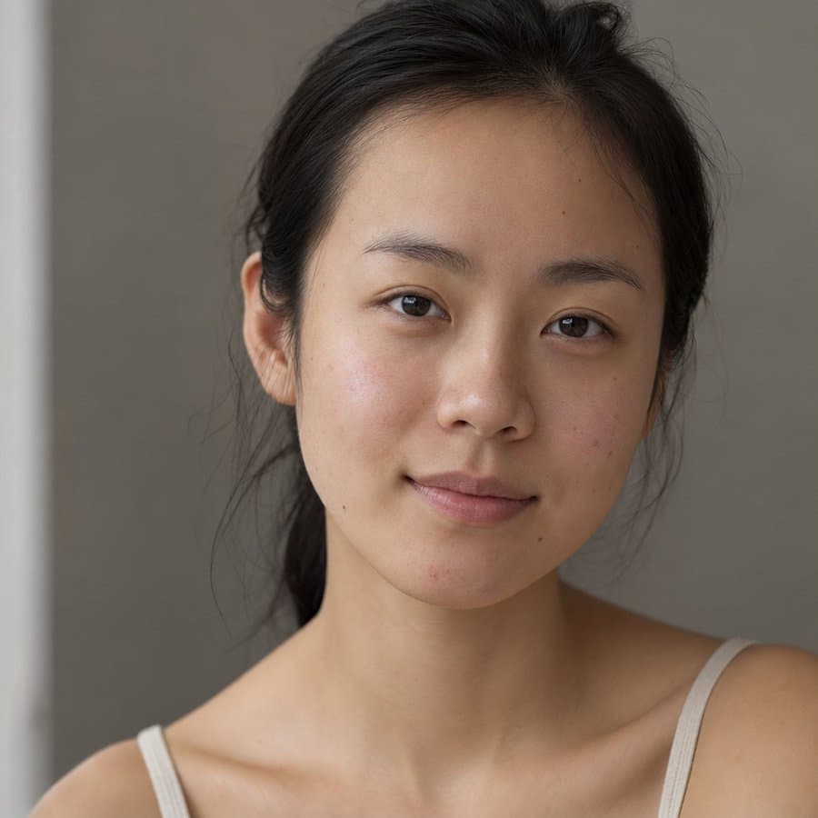 Portrait of a young woman with natural acne-prone skin