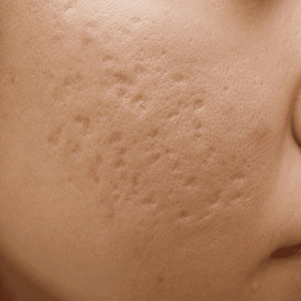 Acne scars closeup
