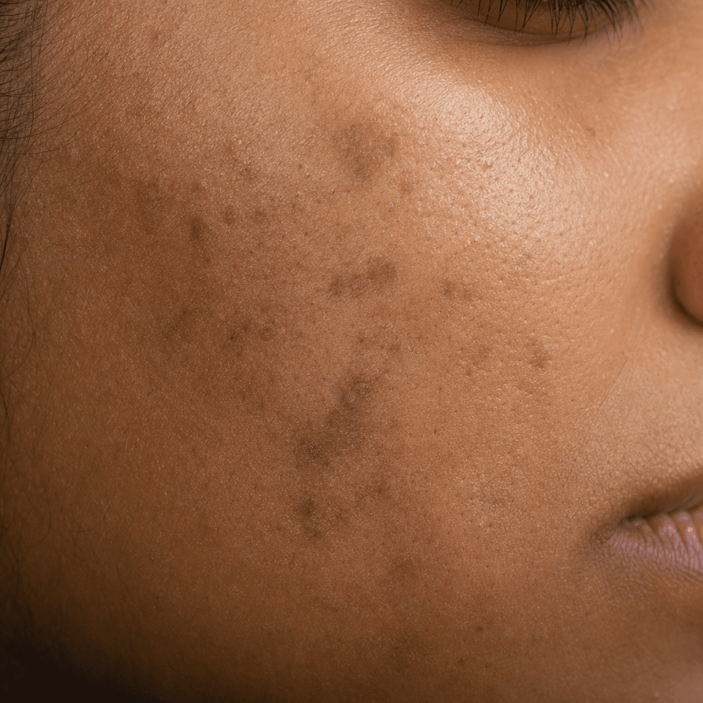 Dark spots from acne closeup