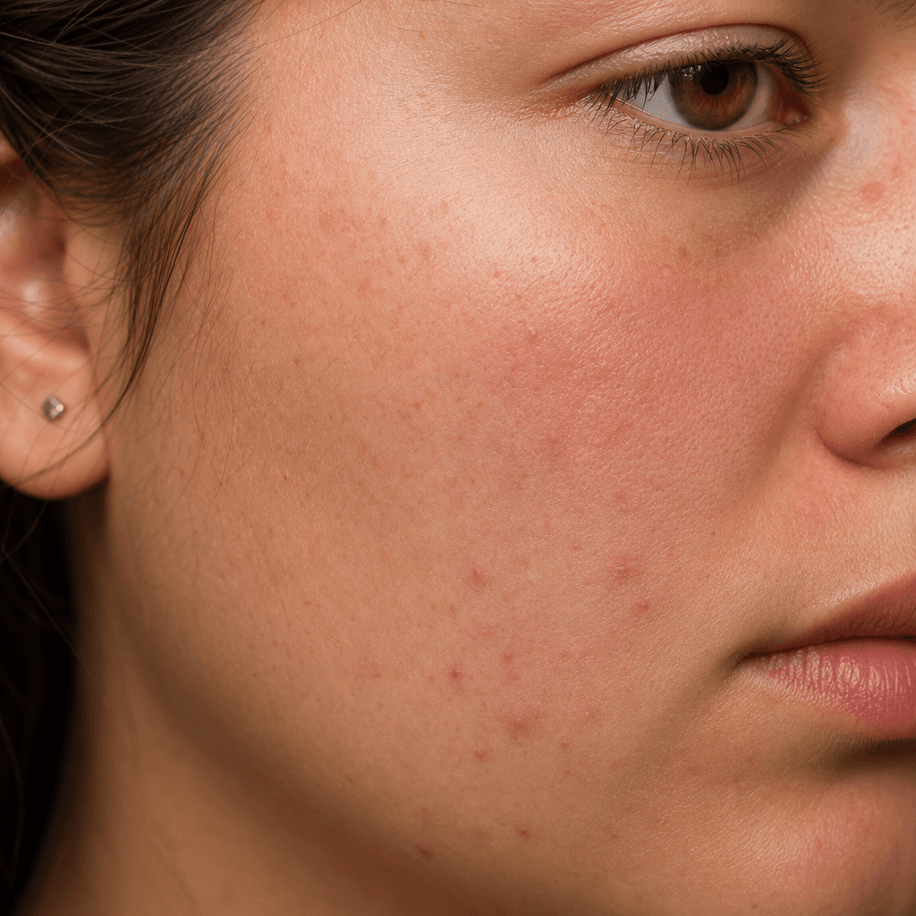 Sensitive acne-prone skin closeup